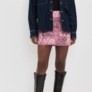 NWT Free People Darla Quilted Mini Skirt in Rose Sweethearts Combo Tapestry